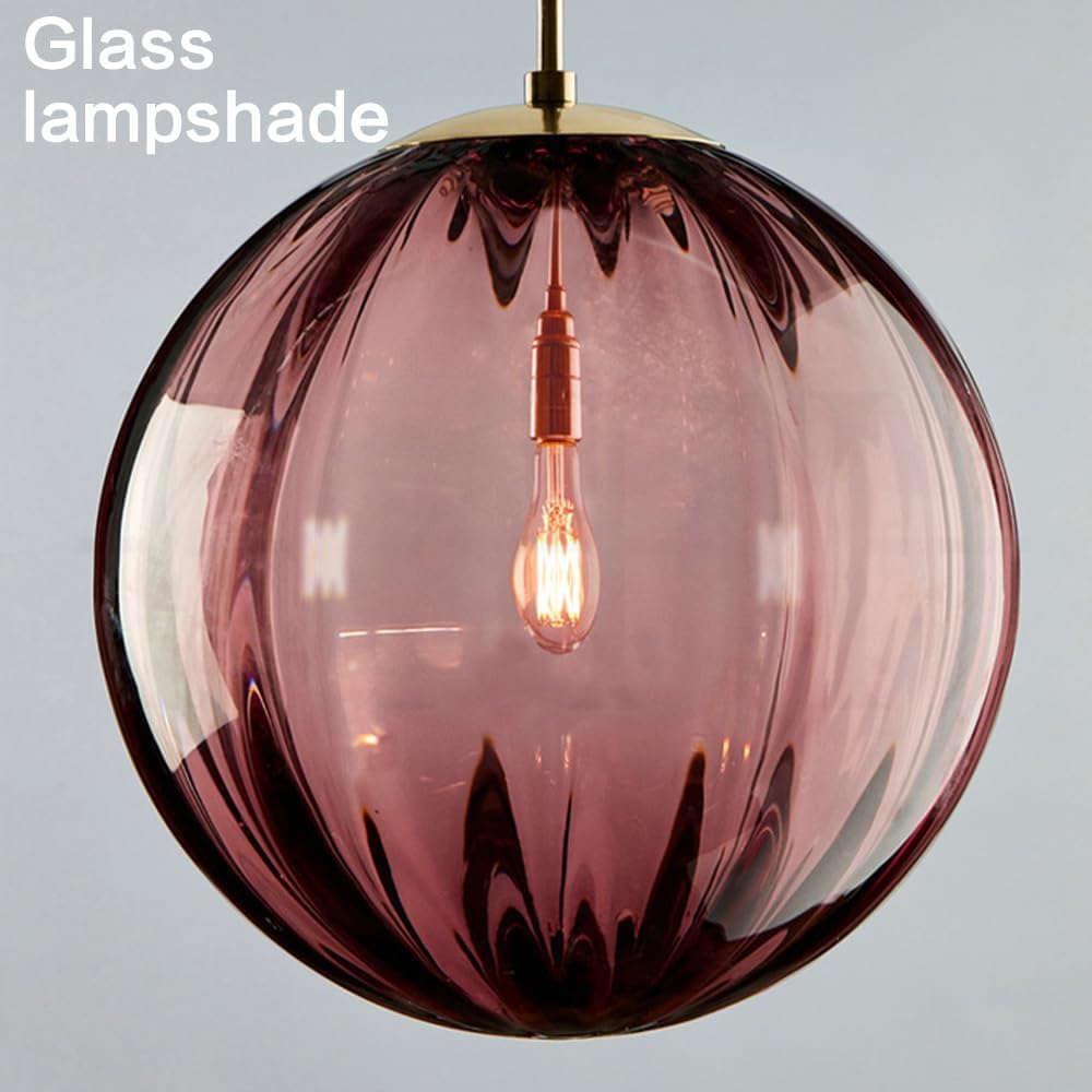 Globe Pendant Light Nordic Glass Pendant Light Fixture, Vintage Hanging Light for Dining Room, Globe Lampshade Hanging Chandelier Kitchen Island Lighting Fixture