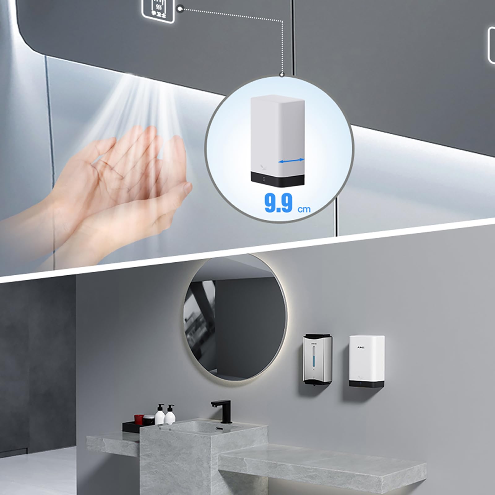 Automatyczne suszarki do rąk ścienne, suszenie rąk w łazience 10-15 s szybkie suszenie 900 W mocna suszarka do rąk, komercyjna lub domowa automatyczna elektryczna suszark，White