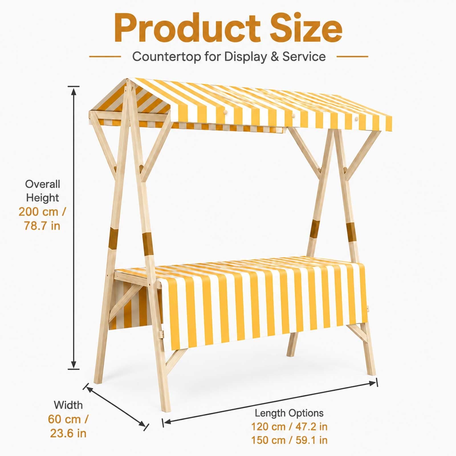 Genérico Puesto De Mercado con Toldo, Carrito De Comida Callejera De Madera, Puesto Plegable para Ferias Artesanales, Mercado Callejero, Venta Ambulante Y Expositor Móvil(White,59.1in/150cm)