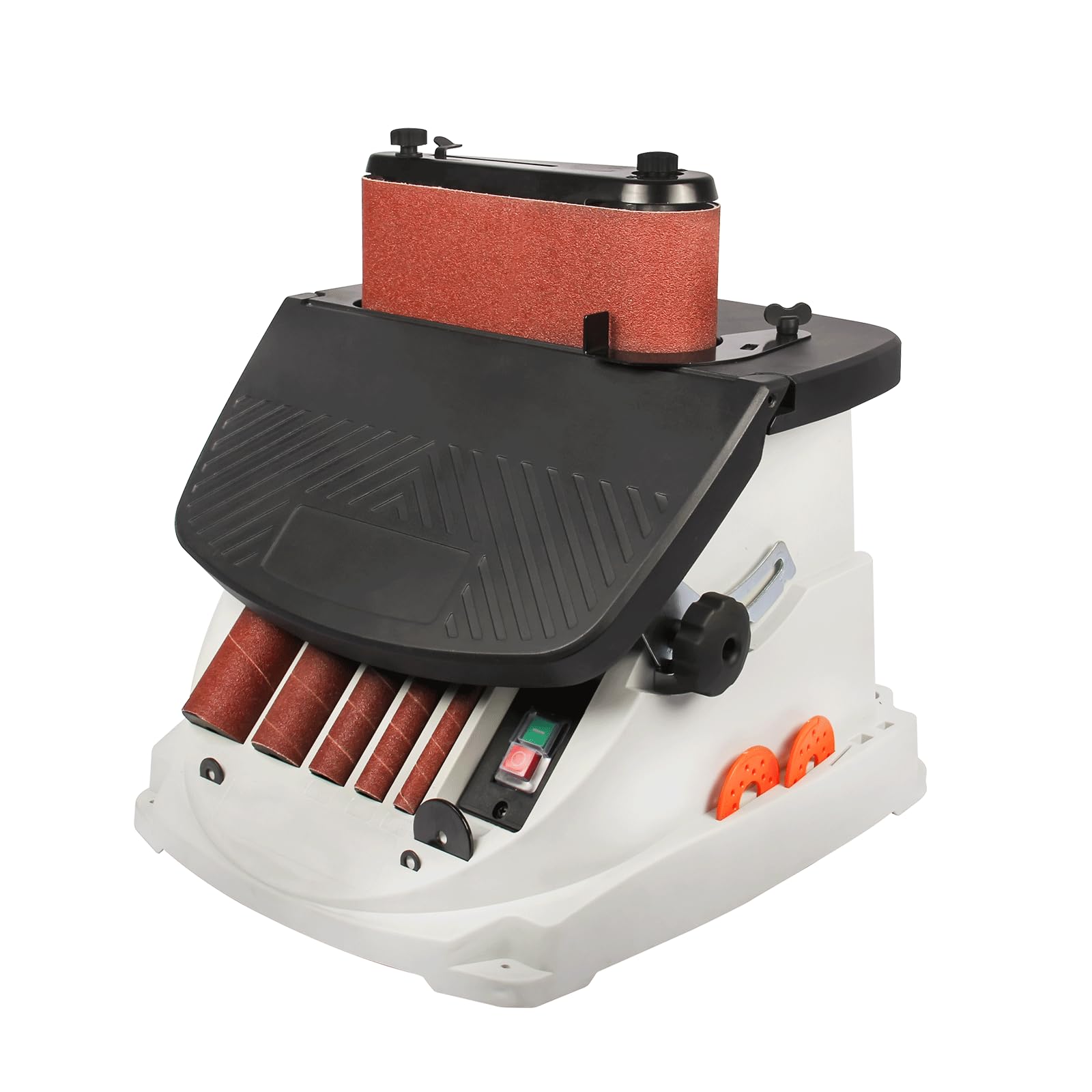 BOKA WS-100D - Lijadora de husillo y banda 2 en 1, lijadora de bordes oscilante de 450 W, banda de lijado de 100 x 610 mm, 5 manguitos, mesa ajustable 0-45°, lijadora de madera para taller y bricolaje