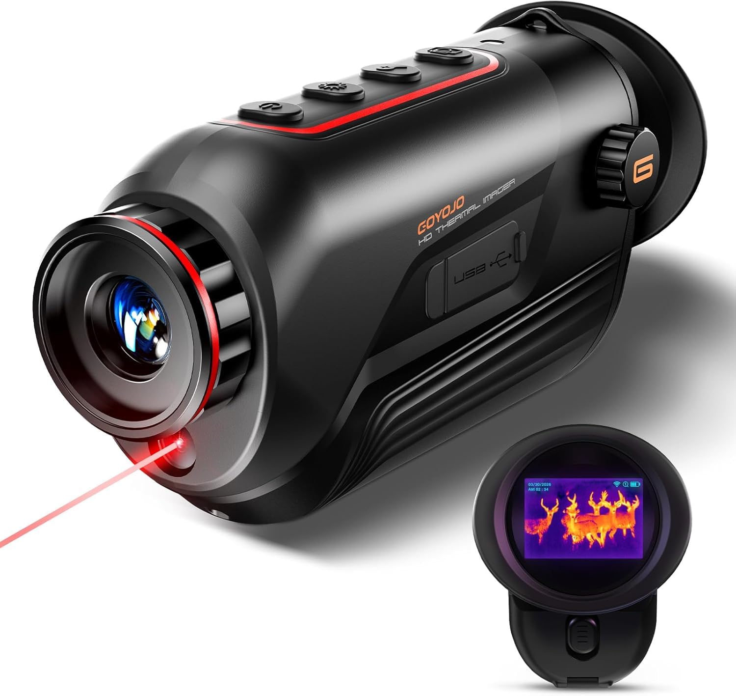 Monoculare Termico Portatile GOYOJO, Lente da 256 x 192 (25 Hz) a 12 μm, Condivisione Tramite Connessione Wireless Integrata, 6 Diverse Tavolozze di Colori per Ogni Esploratore (10mm)