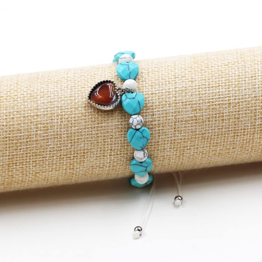Image of Uloveido Color Changing Heart Mood Charm Bracelet for Mother Gift, Handmade Natural Turquoise Bracelet for Mom Grandmother Birthday Mother Day Gift Y3706
