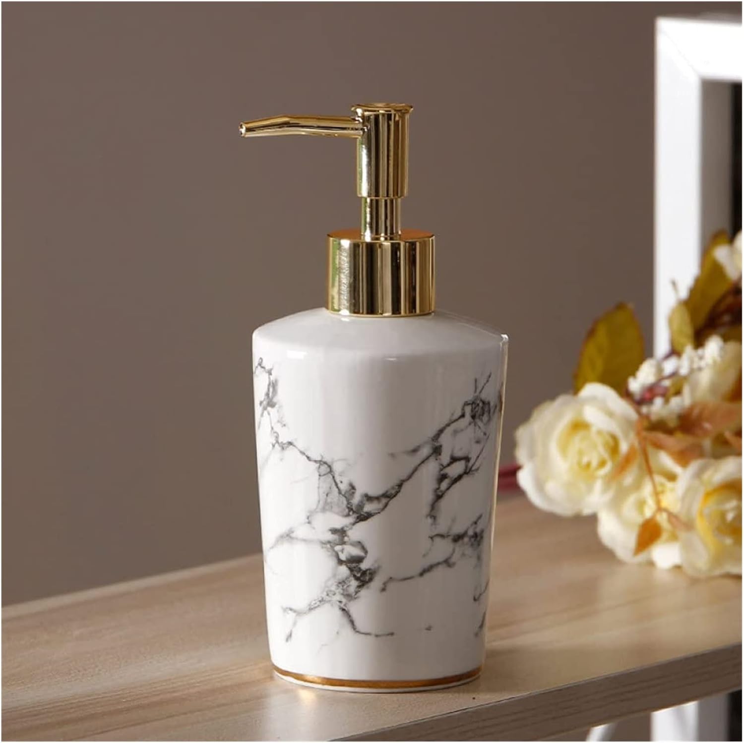 Hand Soap Dispenser Refillable for Hotel Bathroom Ceramic Soap Dispenser, Refillable Marbling Ceramic Soap Dispenser Gold Pump Lotions Dispensing Bottle Lotion Pump Bottl,