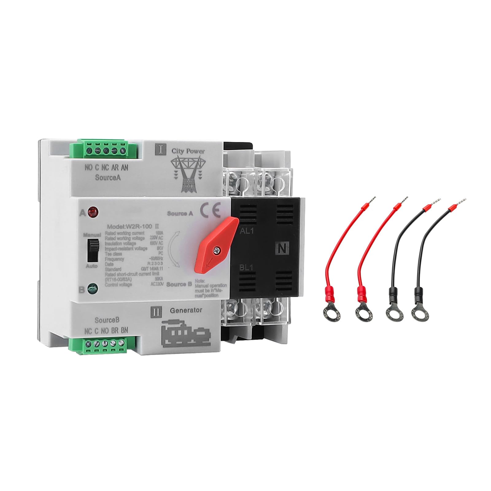 ATS Interruptor Fotovoltaico AC 100A Interruptor Solar Automático Trasferimento W2R 2P 220V Doble Alimentación Adecuada Para UPS Industriales Y Domésticas