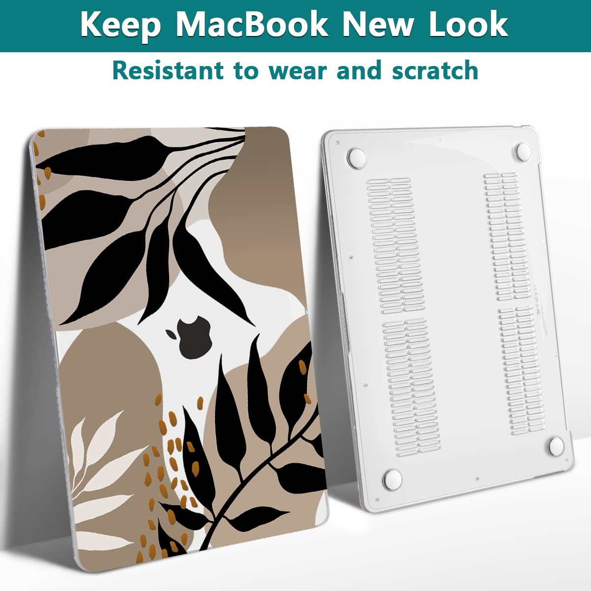 Teryeefi Compatibile con MacBook Air 2020 da 13" Custodia 2021 2022 Modello M1 A2337 A2179 A1932, Cover rigida trasparente e protezione dello schermo per Mac Air 13 con Touch ID, Foglie tropicali