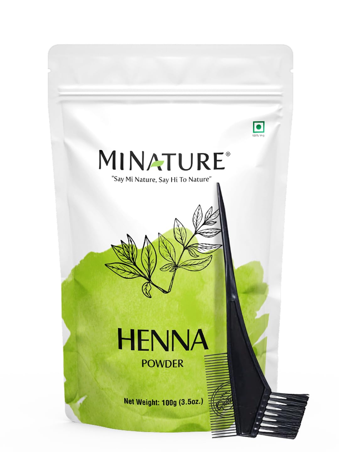 Mi Nature Pure Henna Mehndi Powder 100g (3.5oz) with Applicator |Natually Plant based sourced Henna for Hair Coloring & Care |Herbal Hair care | No added Preservative
