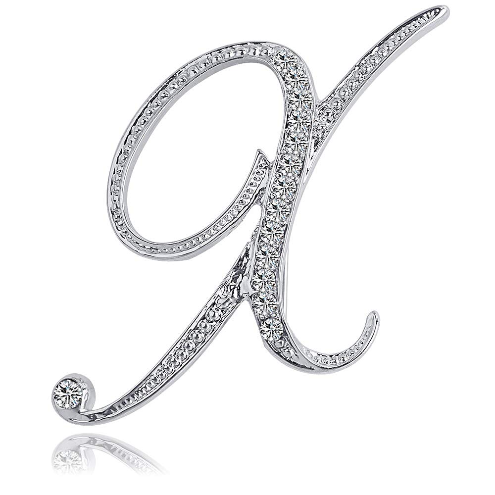 ETHOONLetter Brooch Pins Initial Rhinestone Brooch for Women Crafts Silvery A-Z