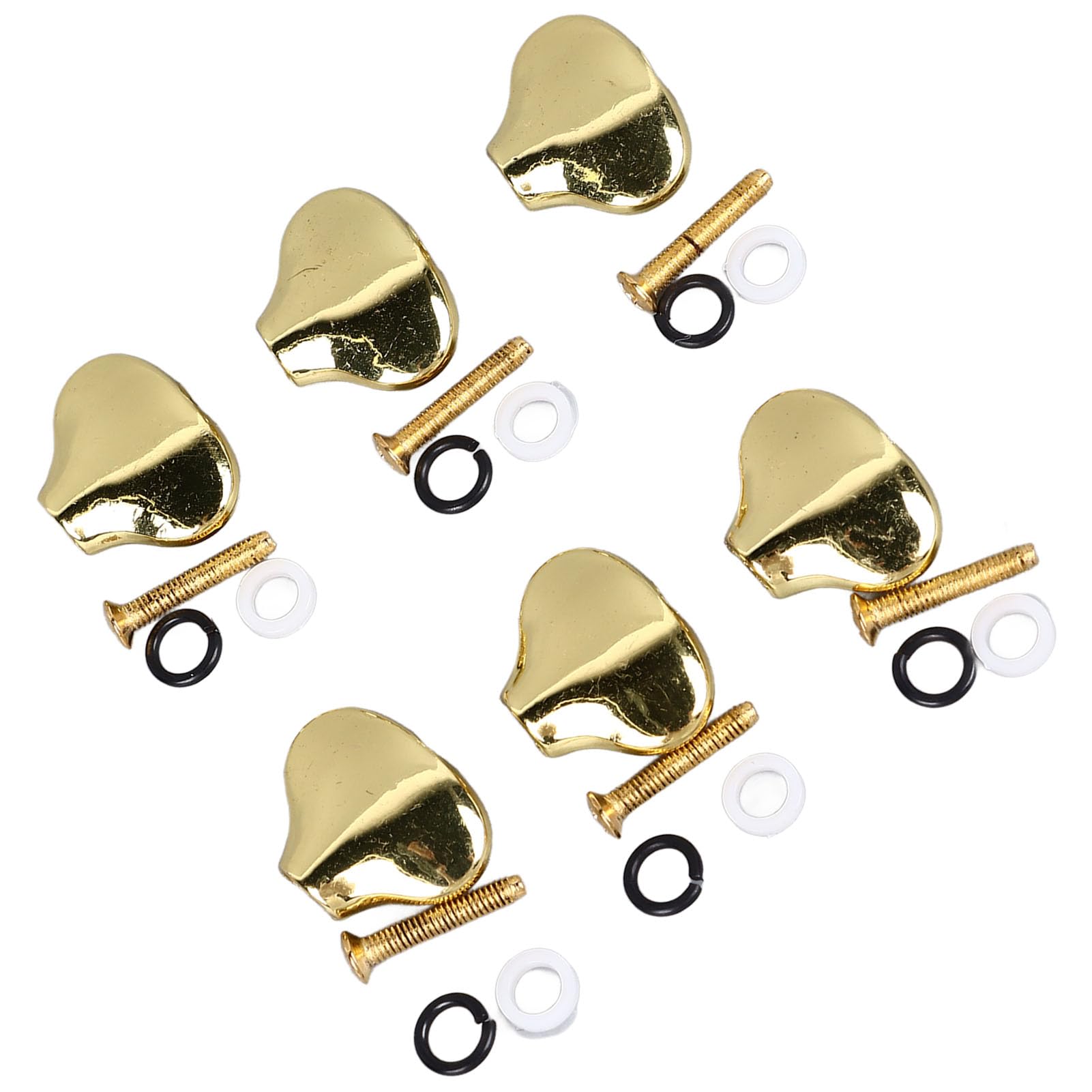 6Pcs Guitar Tuning Peg Button Fish Tail Shape Metal Tuning Peg Head for Electric Guitar Black Set (Gold)