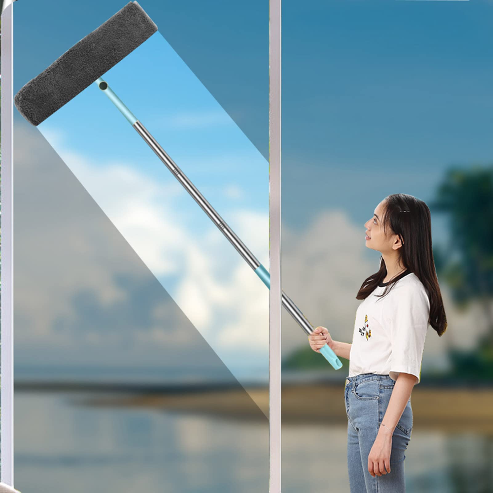 Limpiador Ventanas magnético, Limpiador Ventanas con escobilla Goma, Herramienta Limpieza Ventanas 2 en 1, Kit Limpieza Parabrisas automóvil con Poste extensión, Equipo Lavado con paño Microfibra LIM