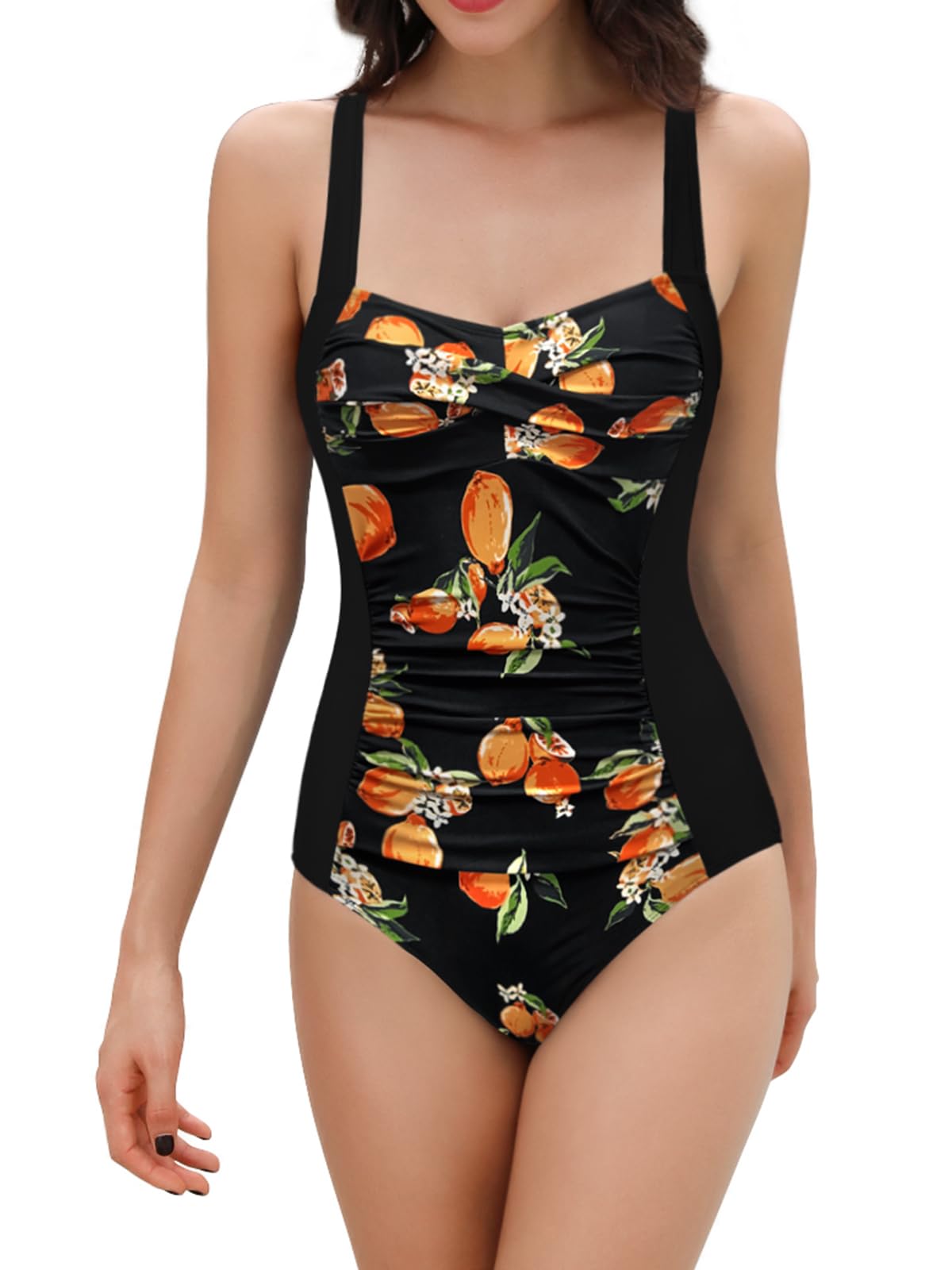 SHEKINI Traje de Baño Una Pieza para Mujer Cuello Bajo Ajustables Correas Slim Bañador Fruncido Control Abdomen Ropa de Playa — view 12