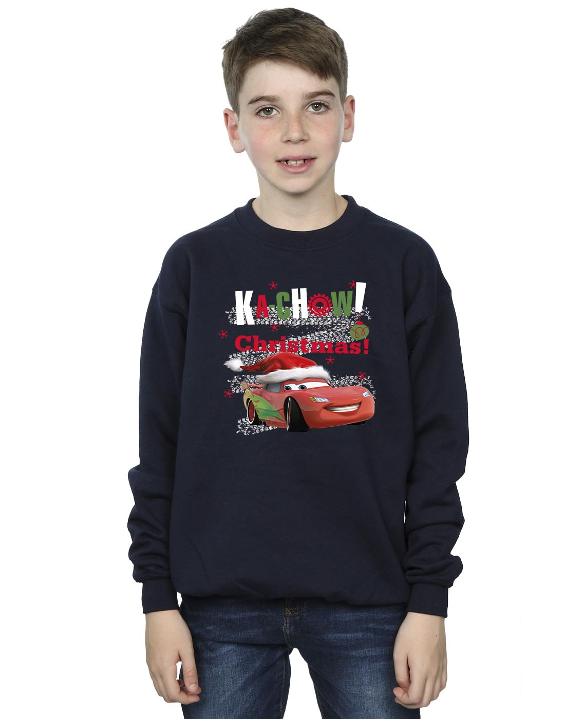 Absolute Cult Boys Navy Blue Disney Cars Kachow Christmas Sweatshirt 5-6 Years