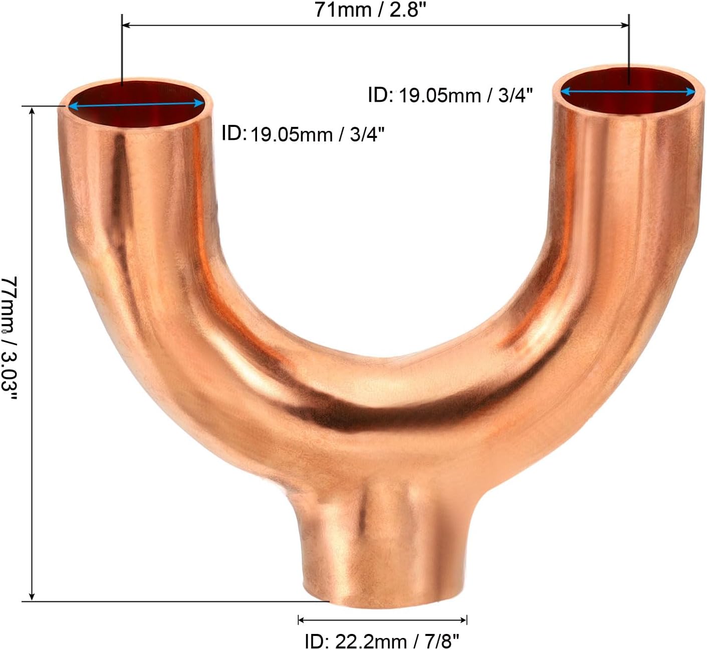 PATIKIL 7/8"×3/4"×3/4" ID Copper Fitting, 3 Way Y Type 99.9% Pure Copper Pipe Fitting Welding Connection for HVAC Air Conditioning Plumbing Refrigeration