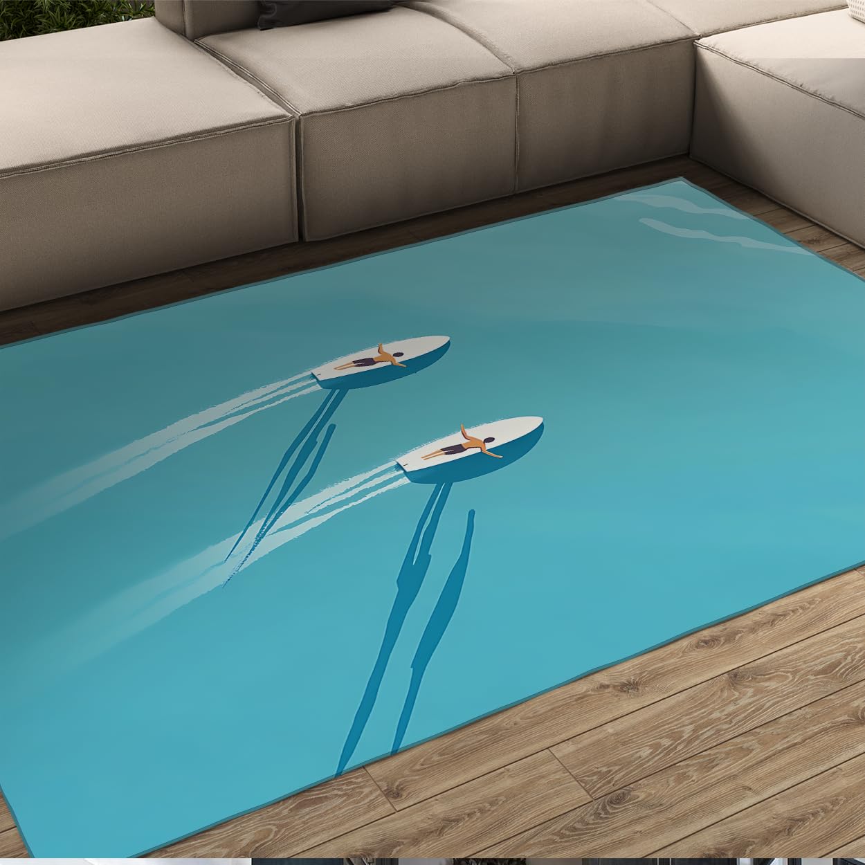 Tapis de surf lavable antidérapant bleu en fibre douce à poil bas pour une cuisine ou un salon