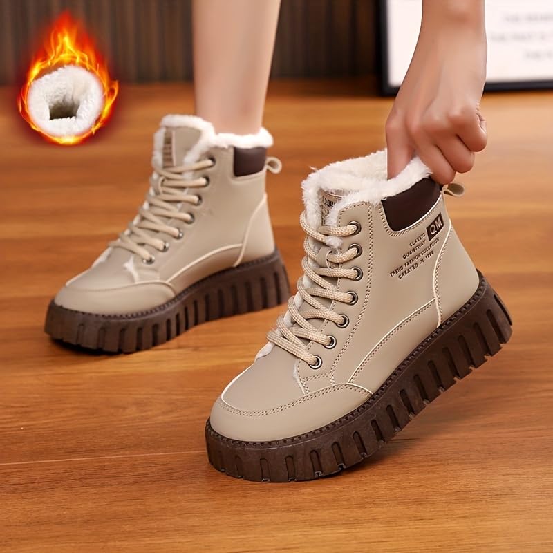 Women's Letter Pattern Round Toe Winter Plush Inner Thermal Snow Boots, Thick Soled Platform Versatile Comfortable Ankle Boots3