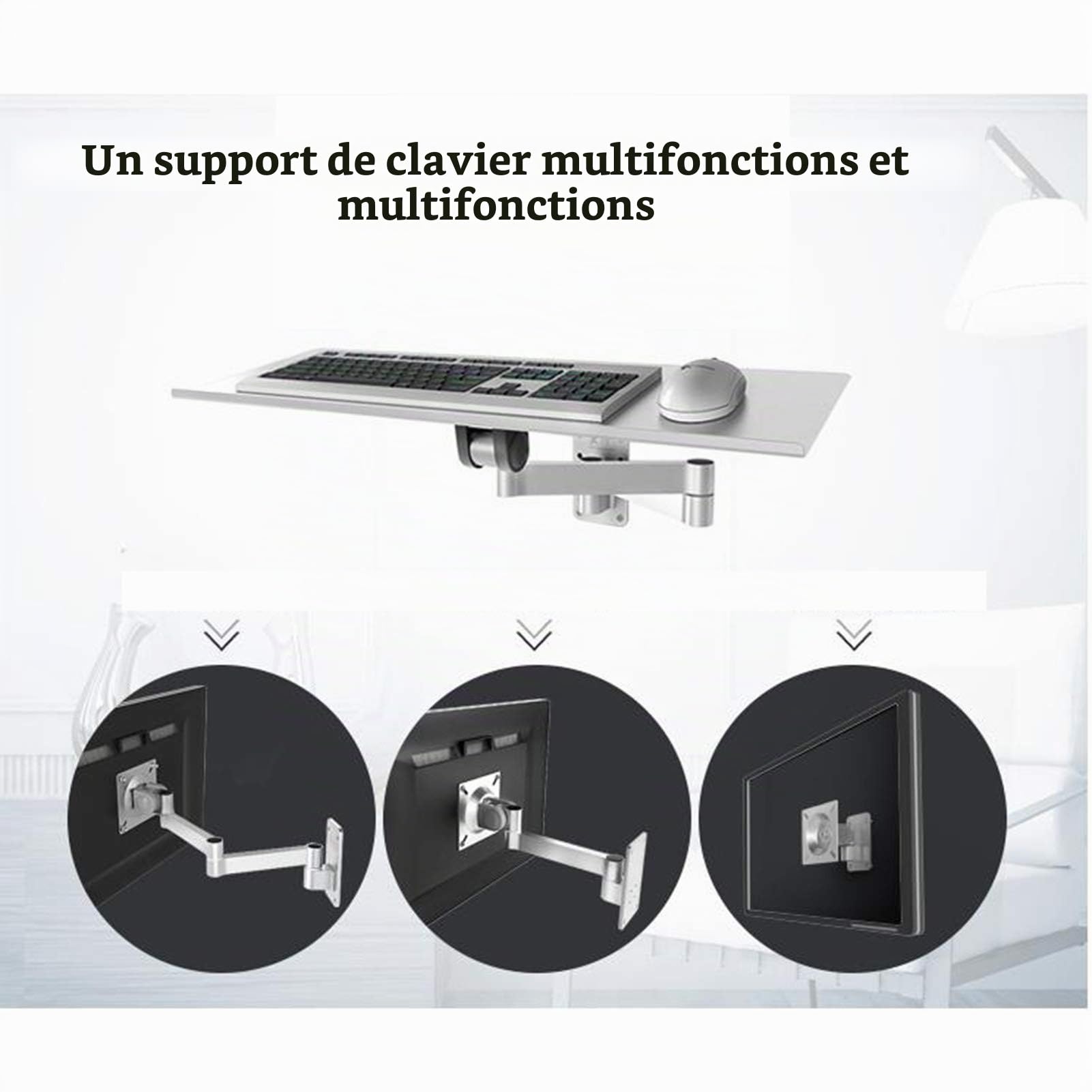 Wall Mount Keyboard Arm Plateau Articulé pour Clavier/Souris Rotatif Ajustable Murale Portable Clavier Support