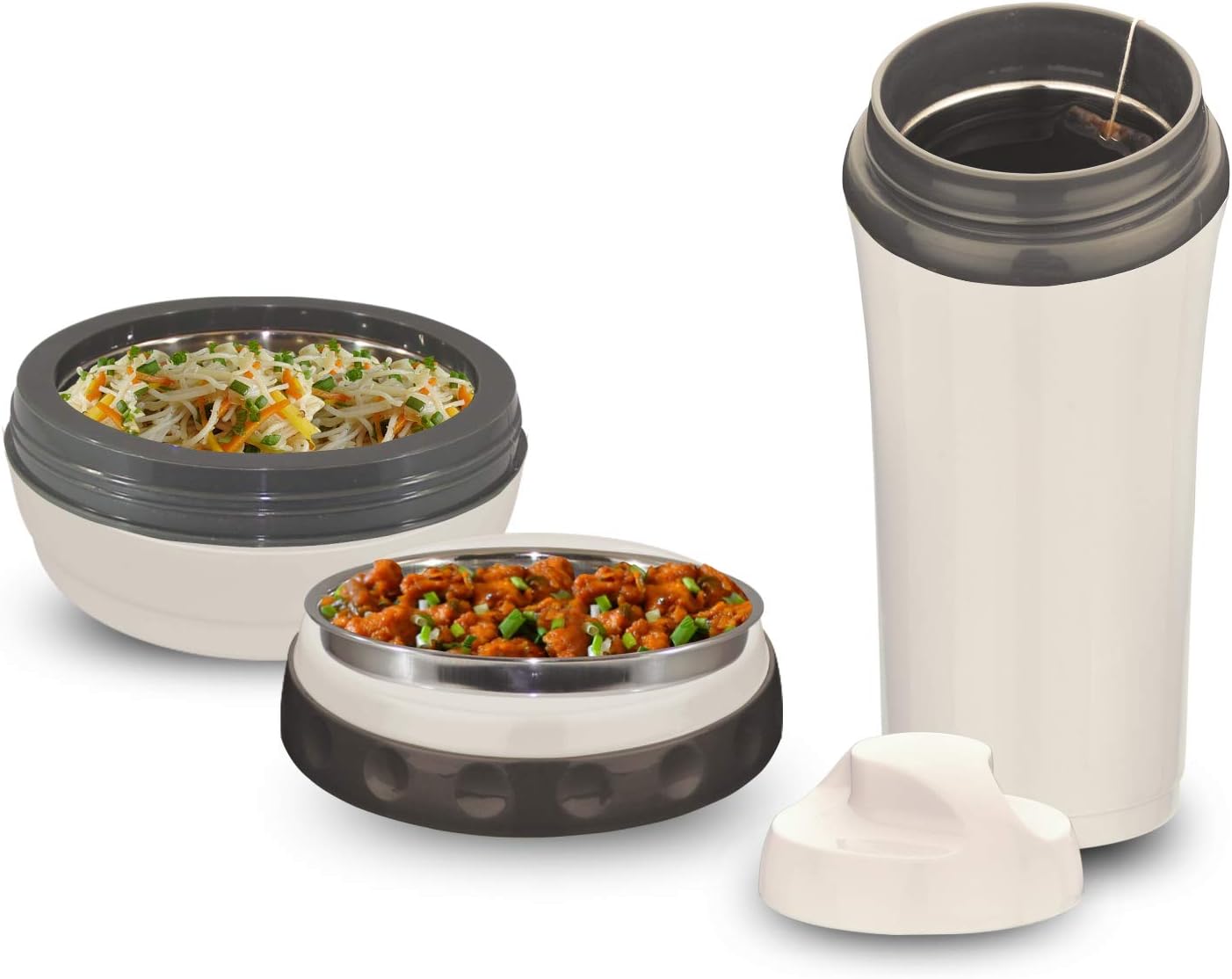 Asian Plastowares Stainless Steel Bite and SIP Lunch Box with Flask 400ml, Beige