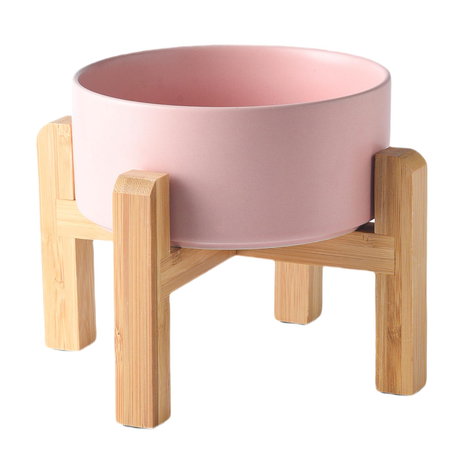 Welloyed 6'' Ceramic Raised Dog Bowl - 30Oz Dog Food & Water Bowl with Elevated Non-Slip Bamboo Stand, Dishwasher & Microwave Safe, Anti Vomiting