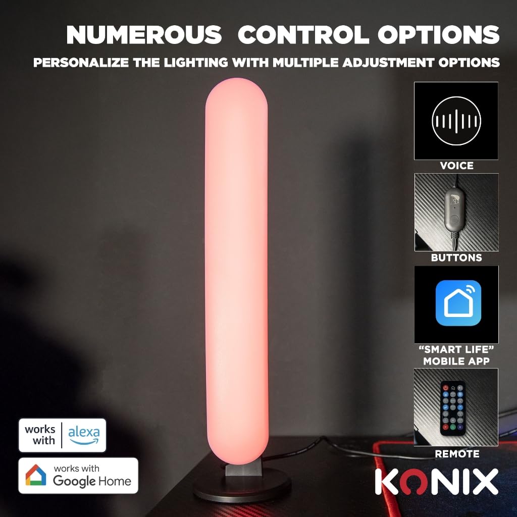 Konix Drakkar Barre di illuminazione gaming LED Flame - Illuminazione RGBIC - Sincronizzazione musicale - Integrazione domotica Tuya - Altezza 30 cm