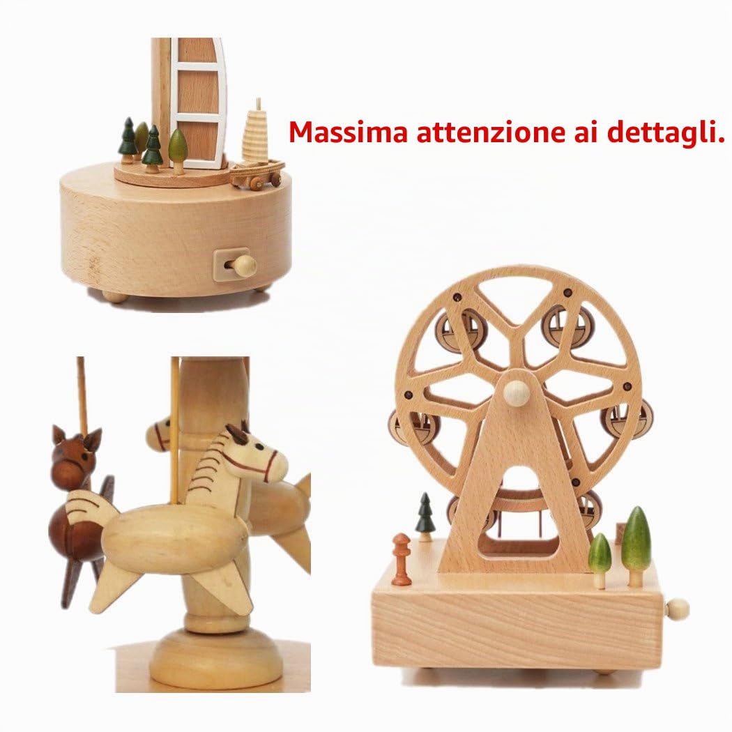 Carillon in Legno massello Carillon in Legno Carillon portagioie Regali di Compleanno Natalizio per Bambini Baby Toddle Carousel Design