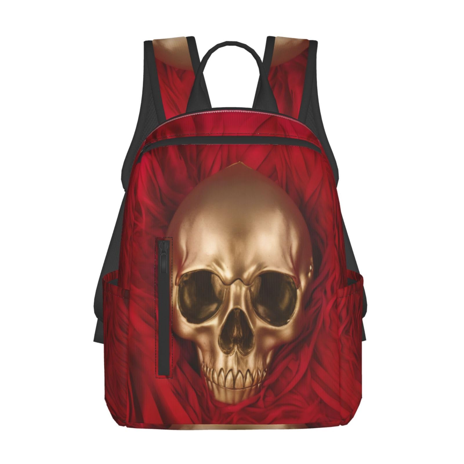 Pkttecrfpk Unisex Black School Backpacks Gothic Wallpaper Skull Backpack For Women Men, Lightweight Water Resistant School Bookbag, College Backpacks, Casual Travel Daypack For Daily Work School