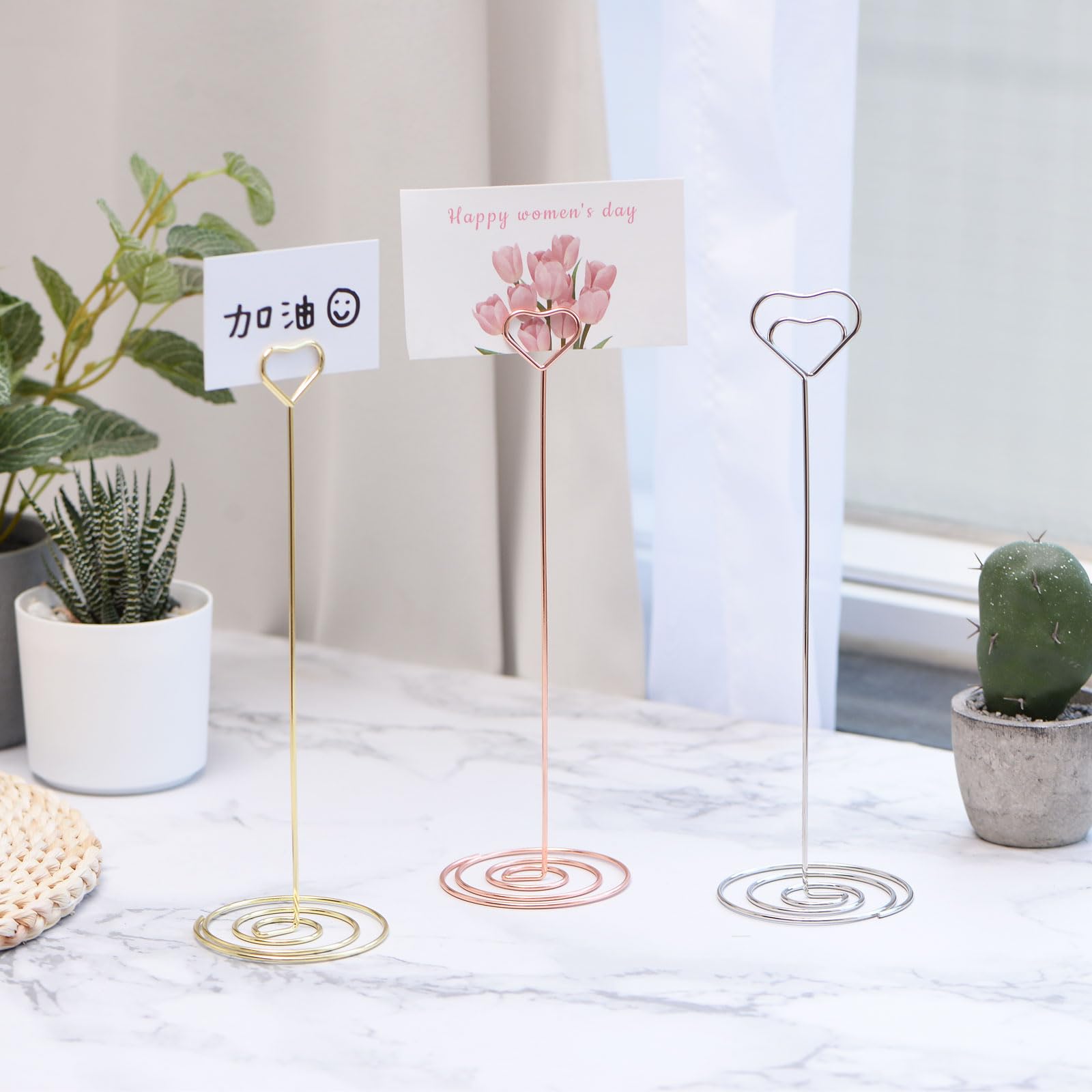 sourcing map Soportes para Números de Mesa 24uds, 220mm Alto, Portafotos de Acero en Forma de Corazón para Centros de Mesa, Soporte Tarjeta para Boda Recepción Fiesta Oficina Hogar, Tono Dorado