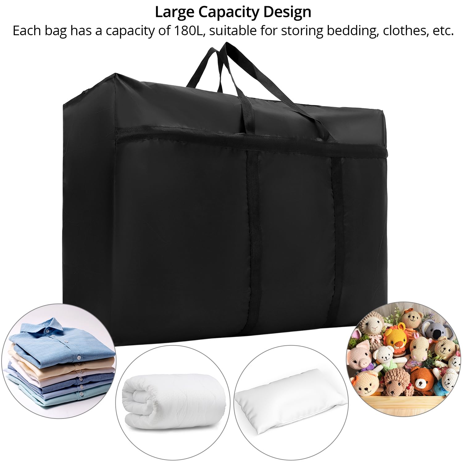 QWORK® 2 Pack 180L Large Moving and Storage Bags with Zippers,Waterproof Oxford Cloth Totes for Clothes Bedding - Image 3