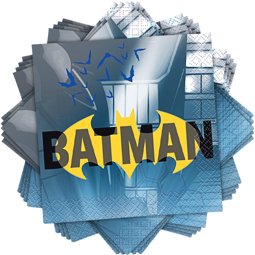 Bold Blue Batman Beverage Napkins (12cm) - Perfect for Themed - Superhero Parties & Events - 16ct