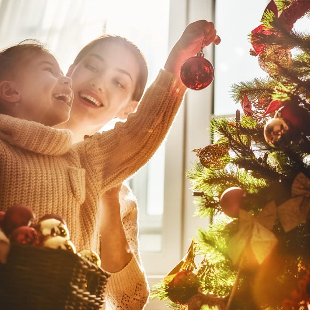 Uposao Juego de 100 bolas de Navidad surtidas, inastillables, decorativas, para colgar, con paquete de regalo reutilizable para decoración de árbol de Navidad
