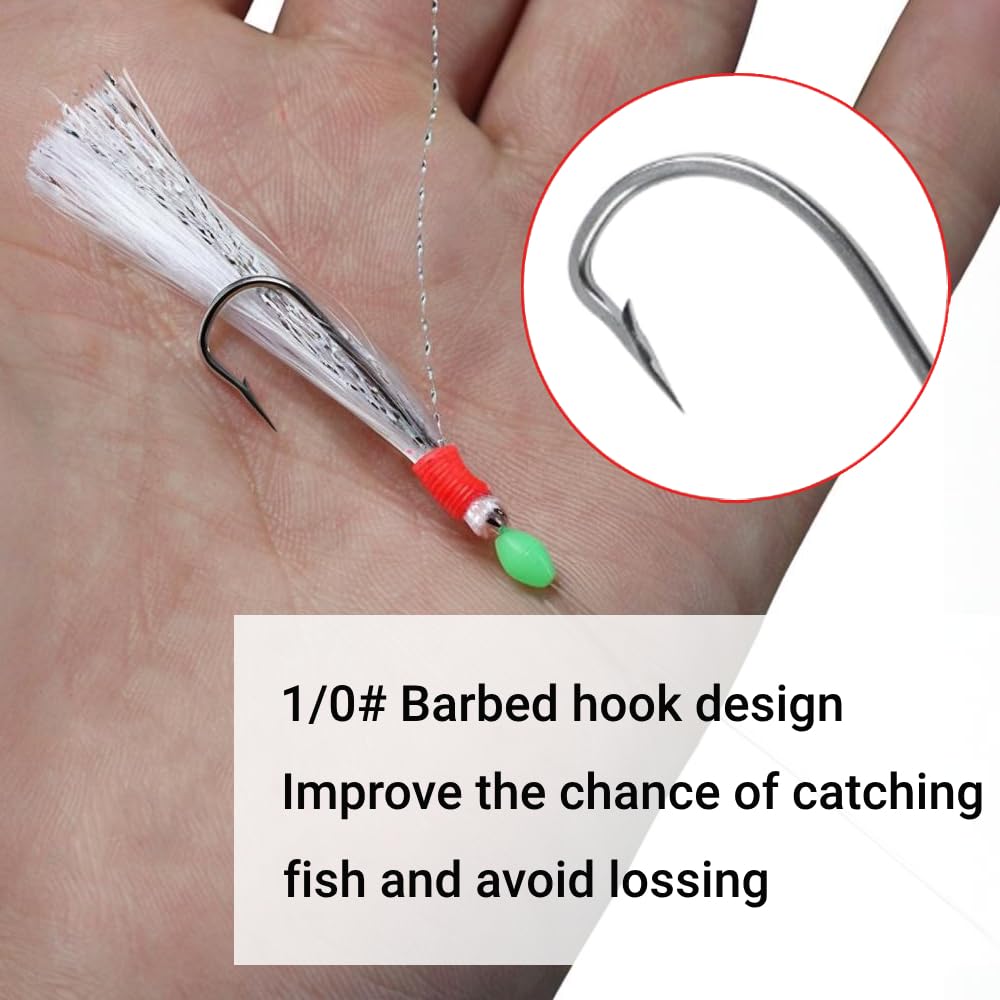 Paquete de 6 aparejos luminosos de plumas de caballa con ganchos de cebo, caballa, abadejo, bacalao, arenque, señuelos de pesca de lubina, accesorios de aparejos de cebo