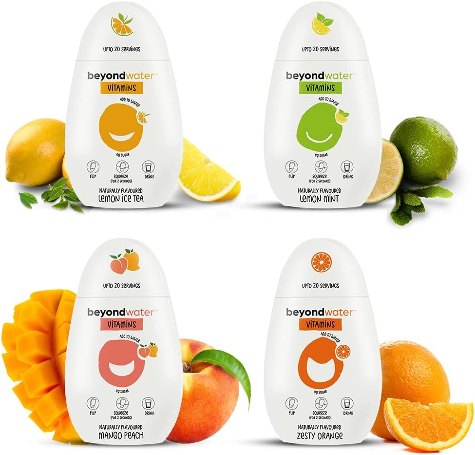 Vitamin Water - Assorted Pack - 4 X 20 Servings (Mango Peach, Orange, Lemon Mint, Lemon Ice Tea) Instant Fruit Drink Mix, Hydration Drink, 10+ Vitamins & Minerals, Flavoured Water