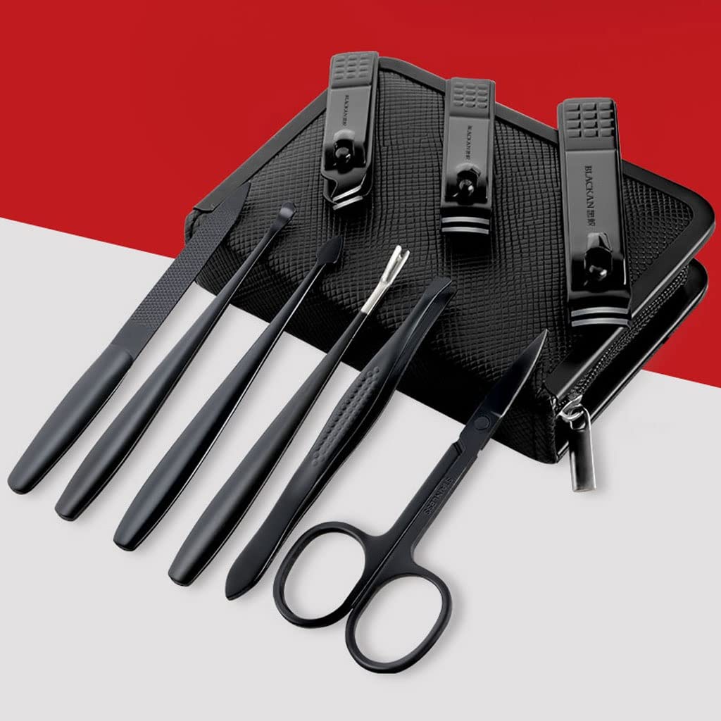 Juego de manicura, juego de uñas, juego de 9 piezas de juego de manicura portátil Juego de pedicura de cuidado personal Juego de belleza de acero inoxidable con estuche de cuero con cremallera portáti