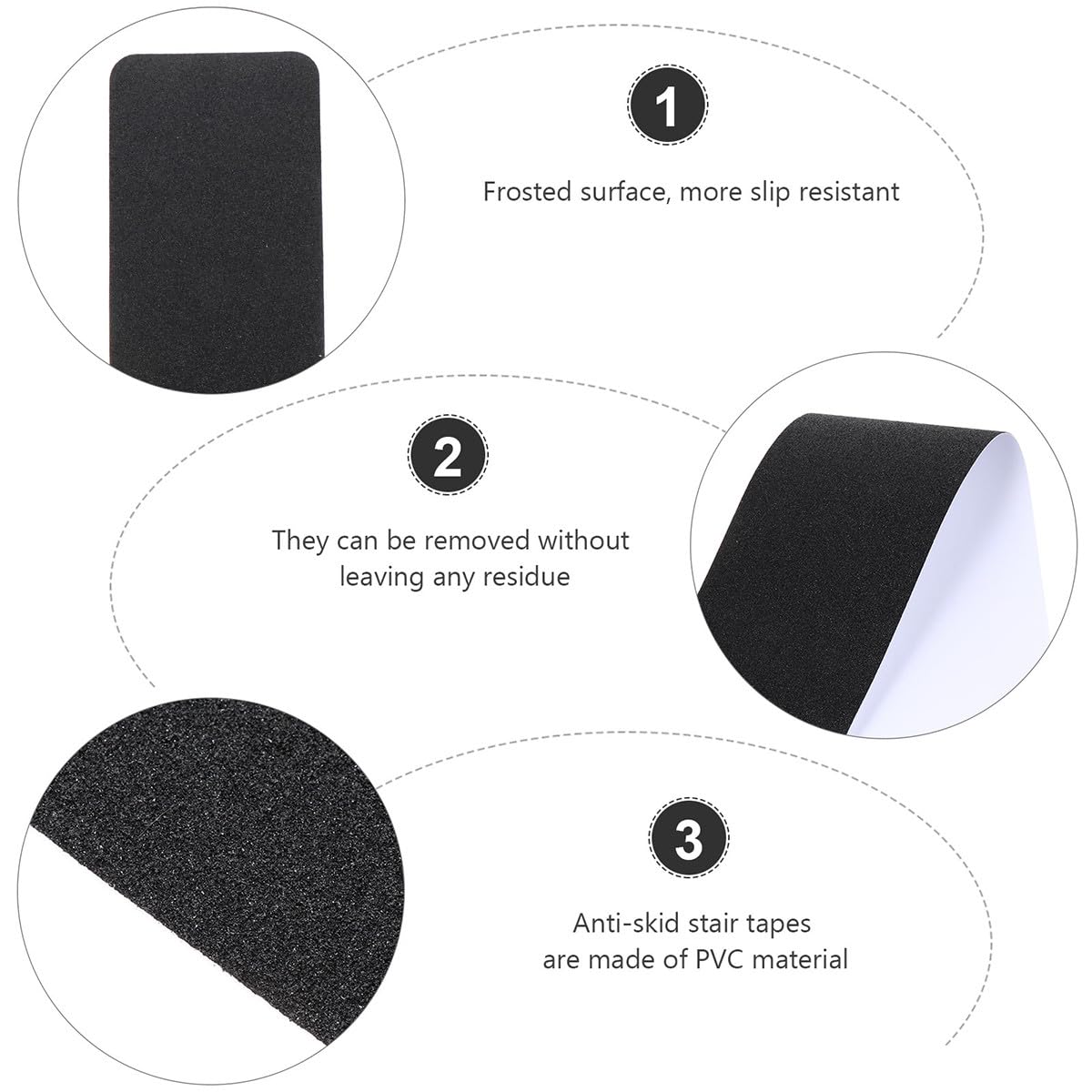Beavorty Lot de 4 Bandes Antidérapantes en Pvc Noir pour Escaliers Intérieurs et Surfaces Décoratives, Adhésif Imperméable et Anti-âge pour Sécurité Renforcée