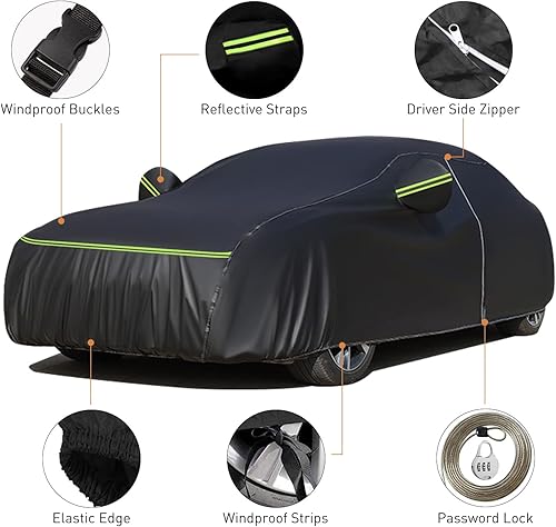 Miniatura 9 de ULROLIT Funda impermeable de 6 capas para automóvil Porsche 911 1998-2023 (serie 991992996997), todo tipo de clima, 210T, resistente al viento, con