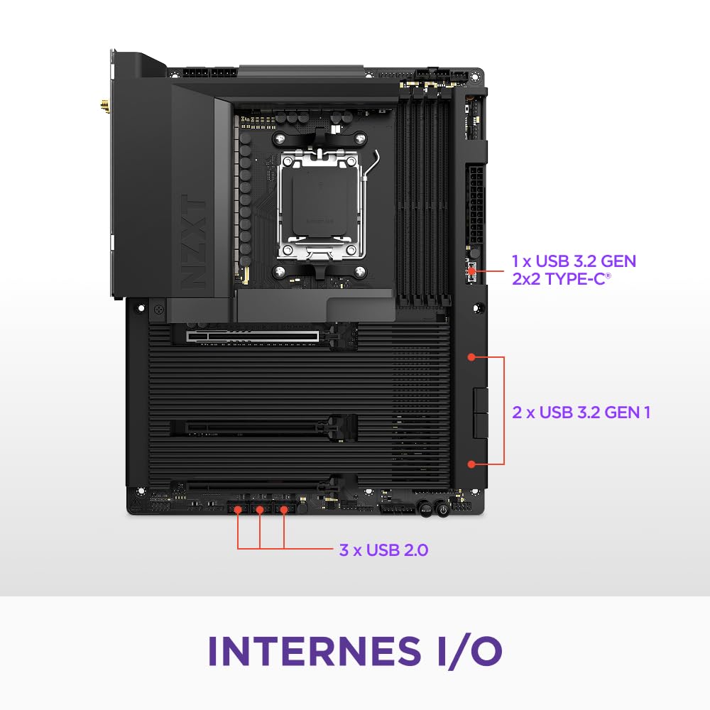 NZXT N7 B850 - AMD B850 AM5 ATX Mainboard - Schwarz | AMD-B850-ATX-Mainboard für Ryzen 9000/8000/7000. Wi-Fi, PCIe 5.0, DDR5 und RGB-Full-Cover. Mittelklasse-Power, cleaner Look.
