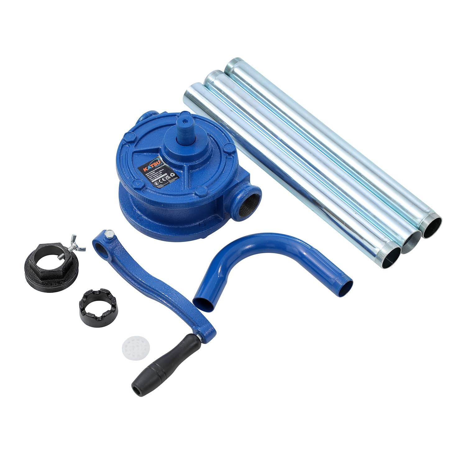 KATSU Tools Bomba Manual para Bidón de Aceite de Hierro Fundido, Bomba Rotativa para Diésel con 3 Tubos de Succión, para Taller y Garaje 481306
