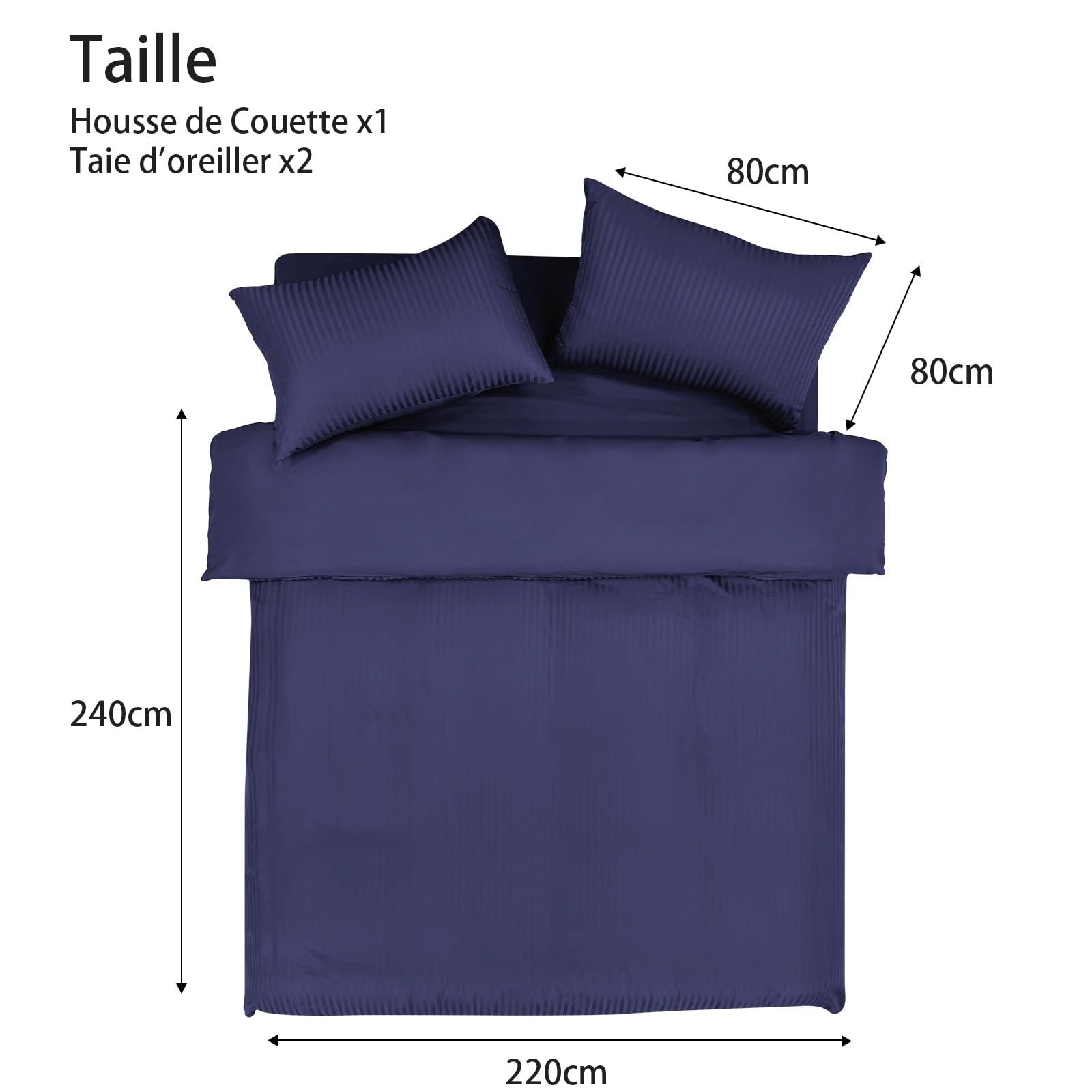 Ouverture 3 Côtés Changement Rapide (1 Personne, 2 Min) Housse de Couette 220x240cm Bleu Marine | Microfibre Ultra-Fin + 2 Taies d’Oreiller 80x80cm