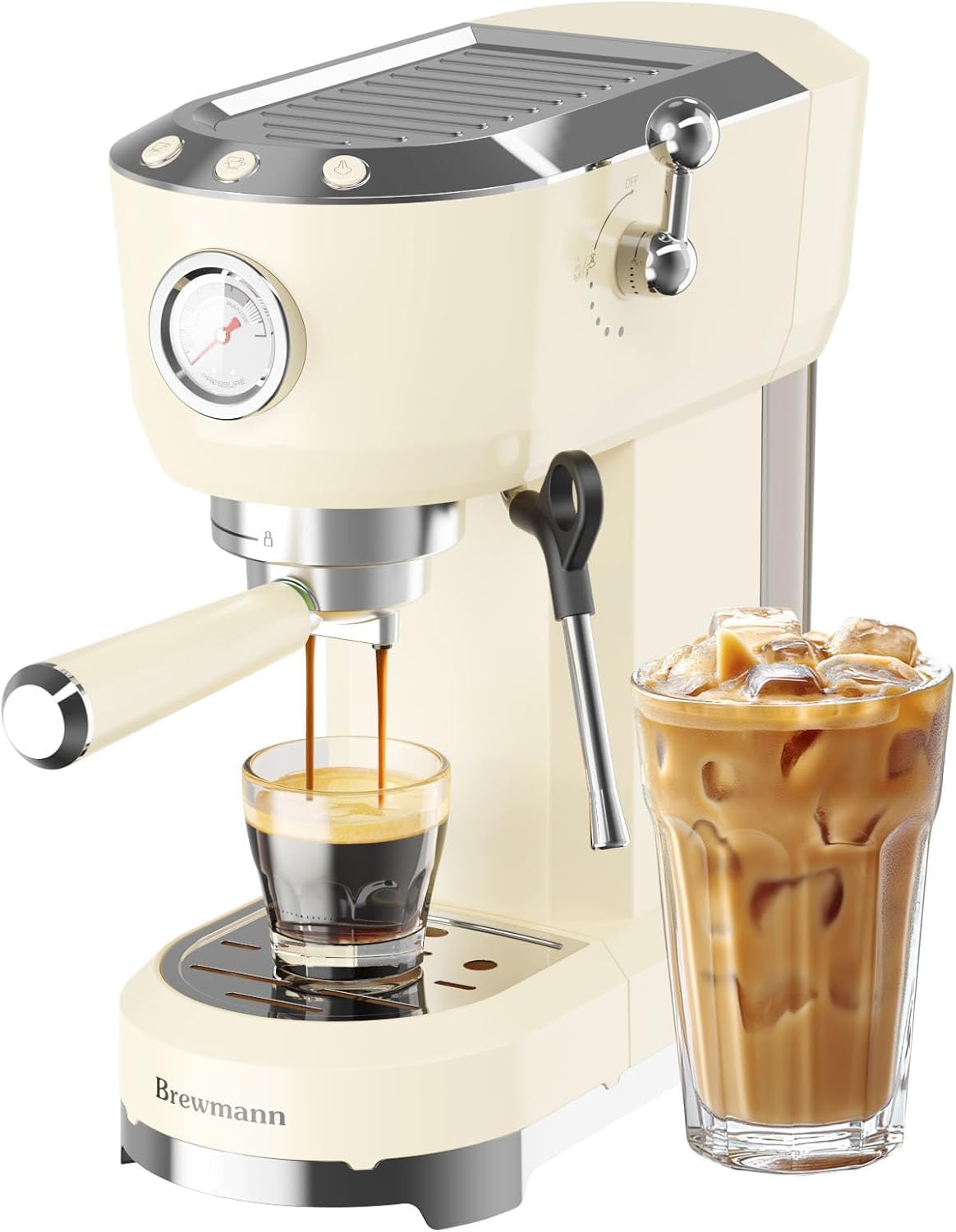 Cream 20 bar espresso machine with steam frother