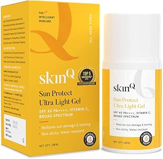 SkinQ Sunscreen for Men & Women 50ml with Vitamin C, SPF 40 & Broad Spectrum PA++++ | Sun Protect Ultra Light Gel suitable for All Skin Types | Lightweight, Non-Sticky & Water-Resistant