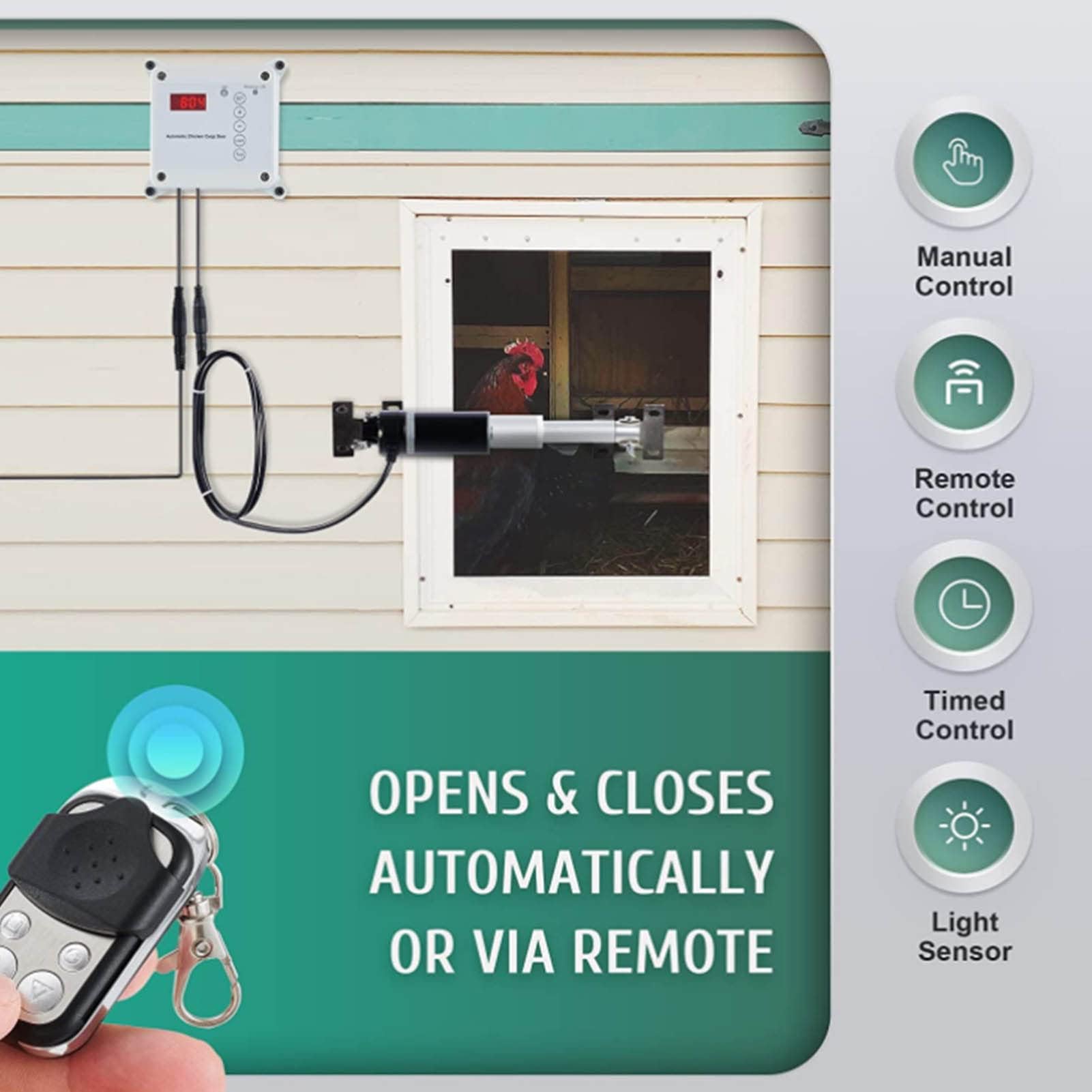 Abrepuertas Automático para Jaula de Pollo con Temporizador, Sensor de Luz y Control Remoto para Suministros de Hábitat de Aves de Corral de Ganso de Pato de Granja, Aleación de (Enchufe UE 100‑240V)