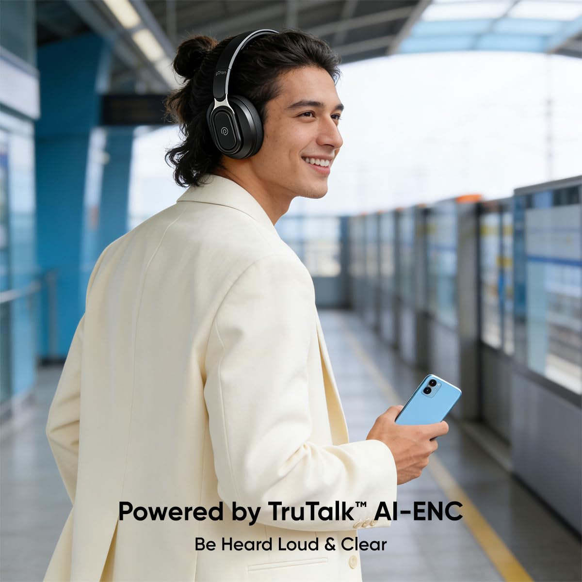 pTron Studio Urban V2, 40dB ANC Wireless Over-Ear Headphones, 65Hrs Playtime, Dual-device Pairing, 40mm Bass Drivers, TruTalk AI-ENC Calls, Custom EQ, 3.5mm Aux, Bluetooth v6.0, Type C Charging (Onyx) — Amazon image 8