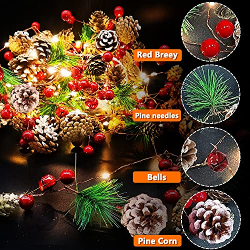 Ovv 10Ft Christmas Pine Cone Garland Lights With 30 Led Pine Needles Red Berries Bell Fairy String Lights Battery Operated Xmas Decorations For Outdoor Indoor Home Fireplace Holiday New Year Party #TOP2