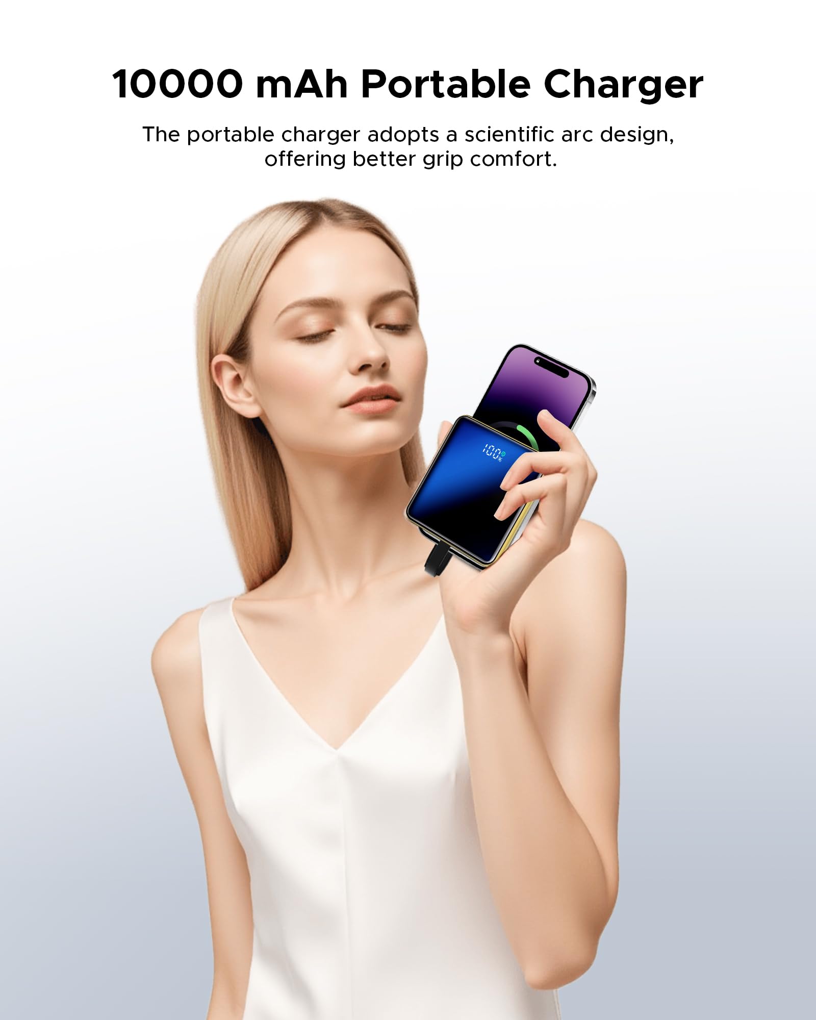 Caricabatterie portatile da 10000 mAh, Power Bank con cavo integrato, alimentatore di ricarica rapida da 22,5 W, display a LED intelligente, batteria esterna compatta, adatto per iPhone