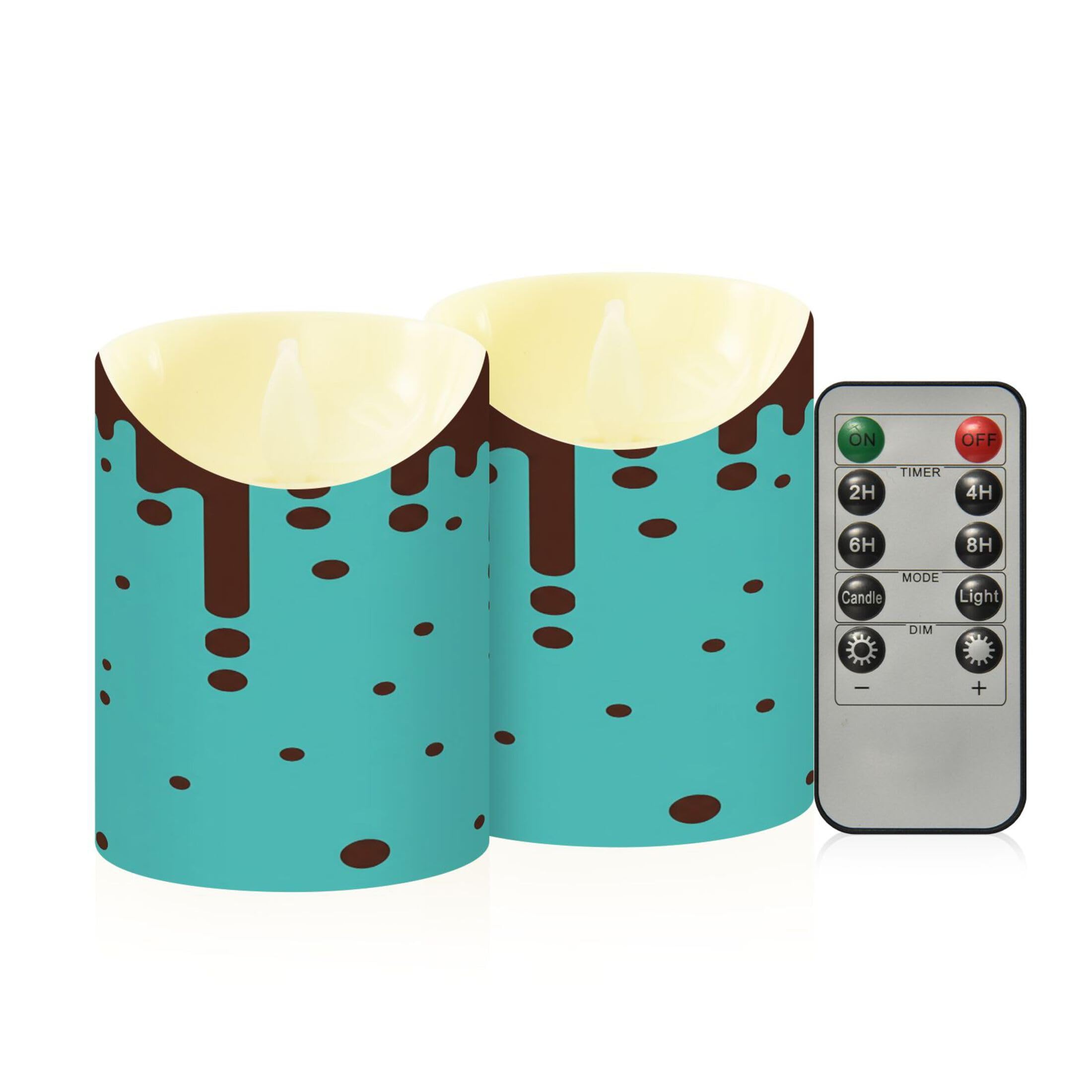Kutsu Mint Chocolate Dripping Flameless Candles Set of 2, Battery Operated LED Flickering Candles with Remote and Timer, Plastic Pillar Candles for Home Wedding Decor