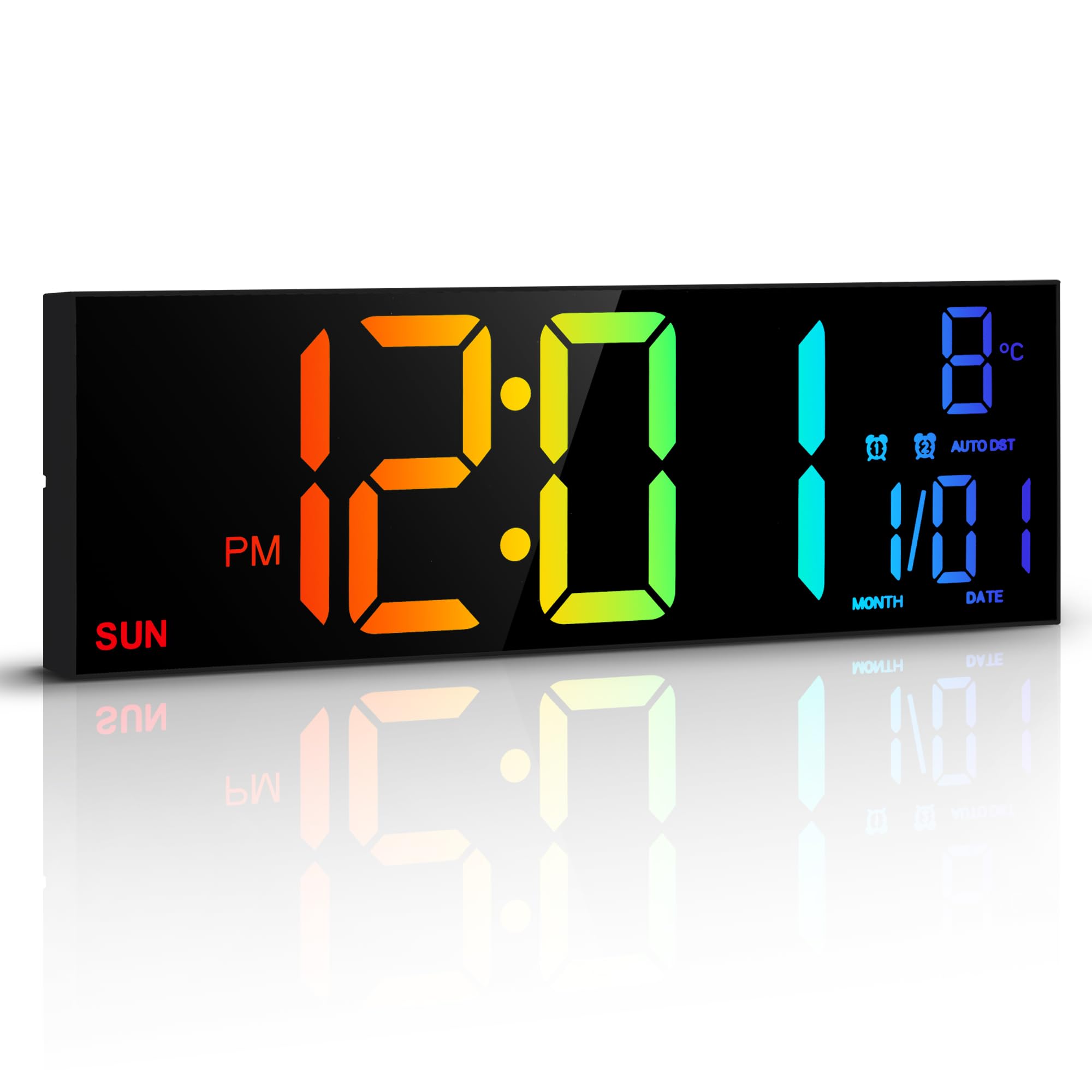 Maxstar Large Digital Wall Clock 16.2 inch Display, with RGB Color,Temperature,Remote Control,4 Level Brightness Dimmer,Night Light,2 Alarm,12/24H,DST Perfect for Home/Office/Garage/Gym/School