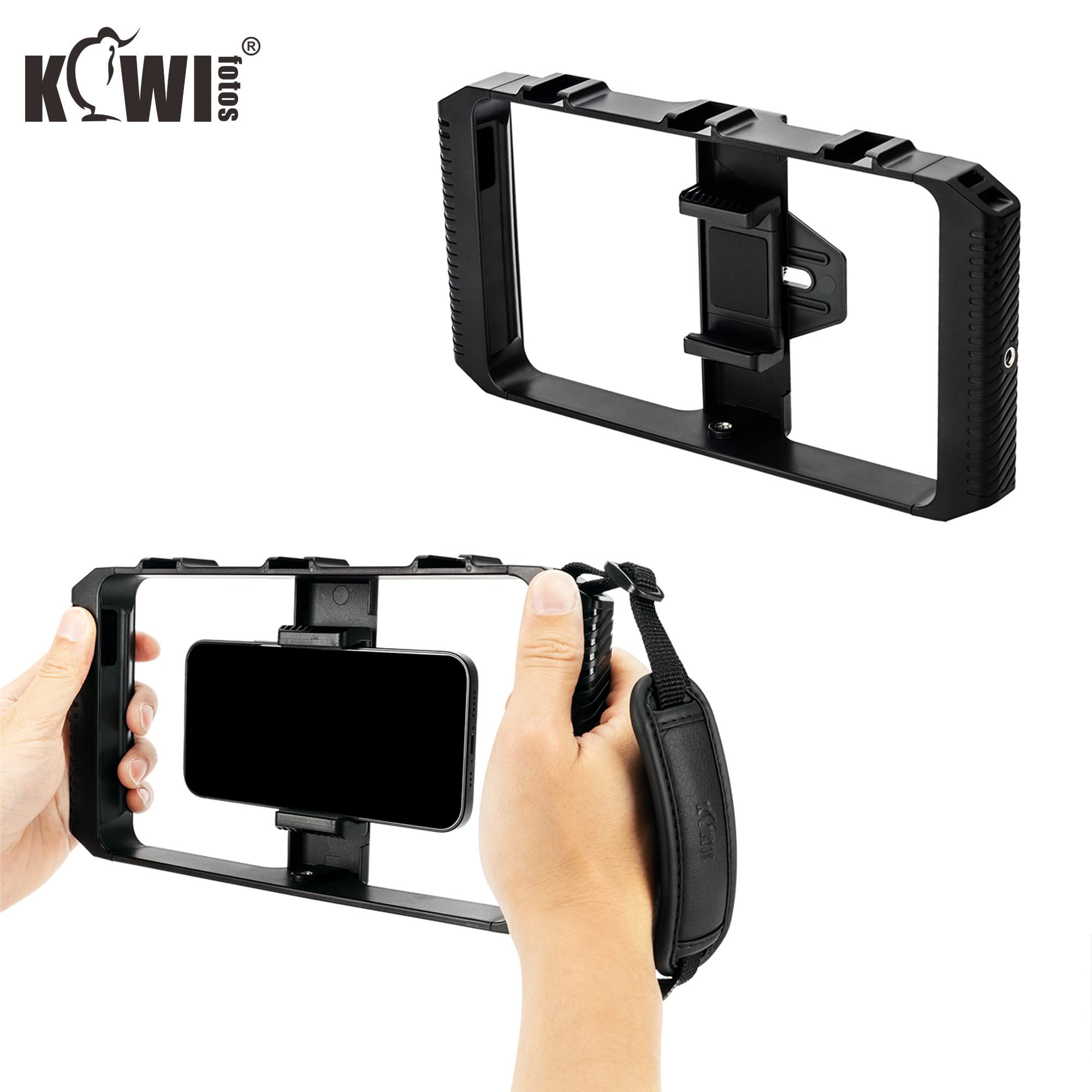 KIWIFOTOS Support Vidéo pour Smartphone avec Support Stabilisateur pour Videomaker Vlog Compatible avec iPhone 13 12 11 XS X XR 8+ 8 7+ 7 6S + 6S Galaxy Mate MI Google Pixel etc. avec 55-90mm de Large