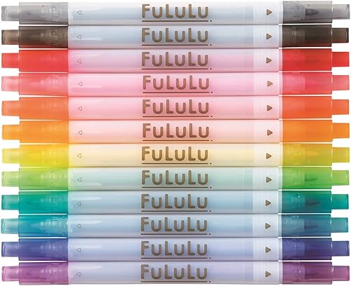 SUN-STAR FULULU - Marcadores de tinta a base de agua de doble punta, juego de 12 colores pastel, puntas finas para diversas aplicaciones