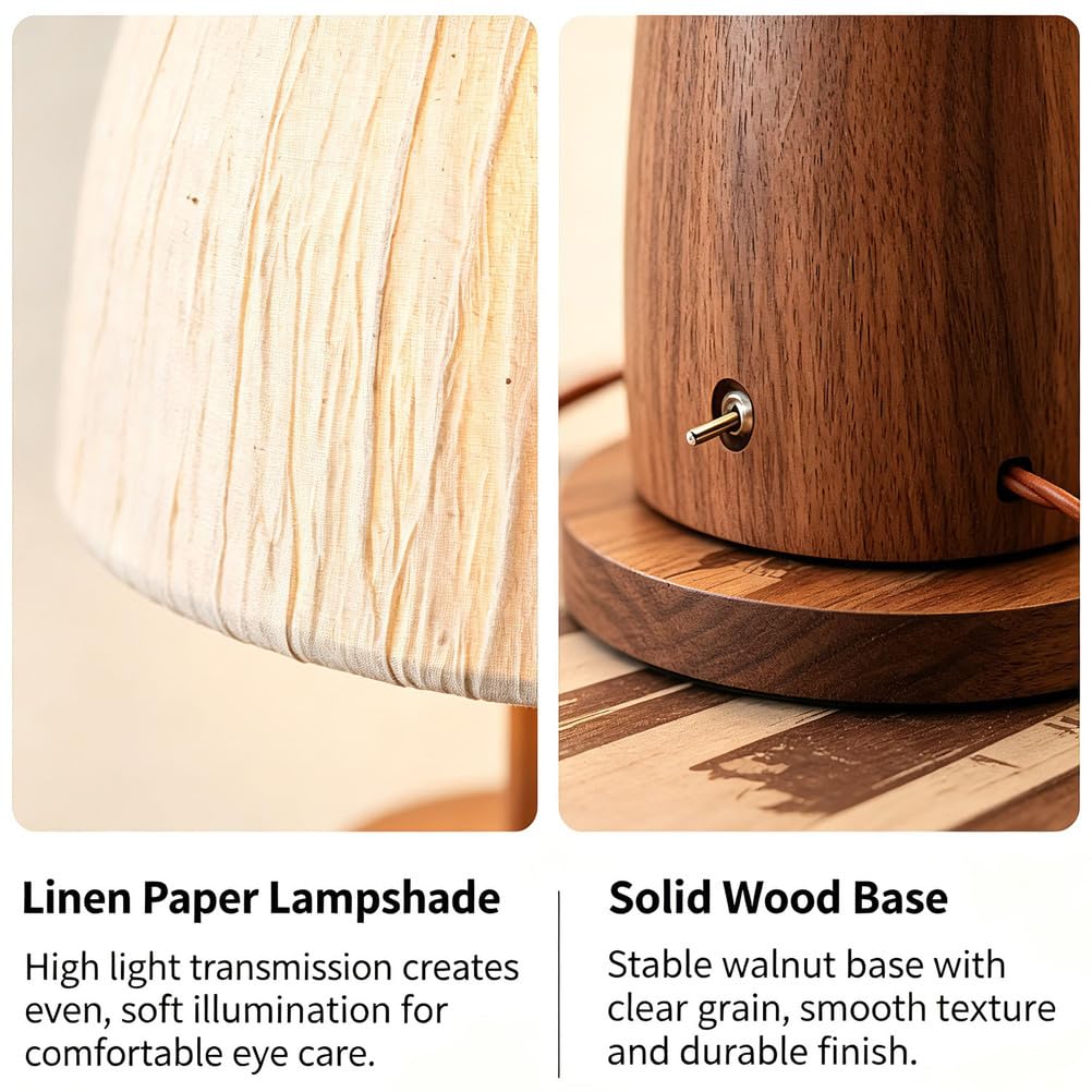 Lampada da Tavolo Fungo Paralume Carta Base Legno Comodino