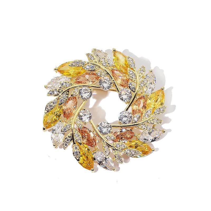 Image of 14K Gold Leaf Wreath Brooch, Handcrafted Moissanite Corsage Pin Buckle - Elegant Blazer Accessory, Perfect Birthday or Special Occasion Gift for Her