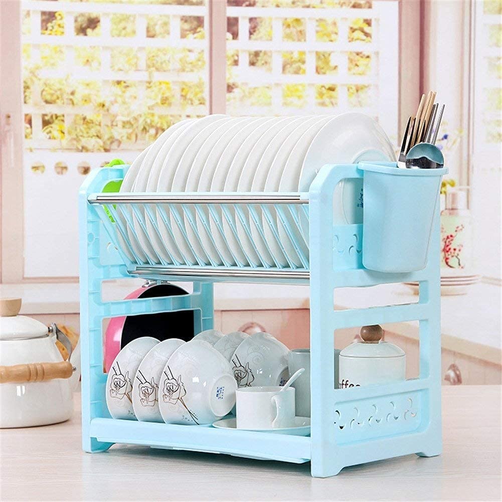 Rejilla para Platos de 2 Niveles, Rejilla para secar Platos, escurridor de Platos, escurridor de Platos, Rejilla para escurrir, Soporte para Cubiertos de Cocina, Rejilla para escur