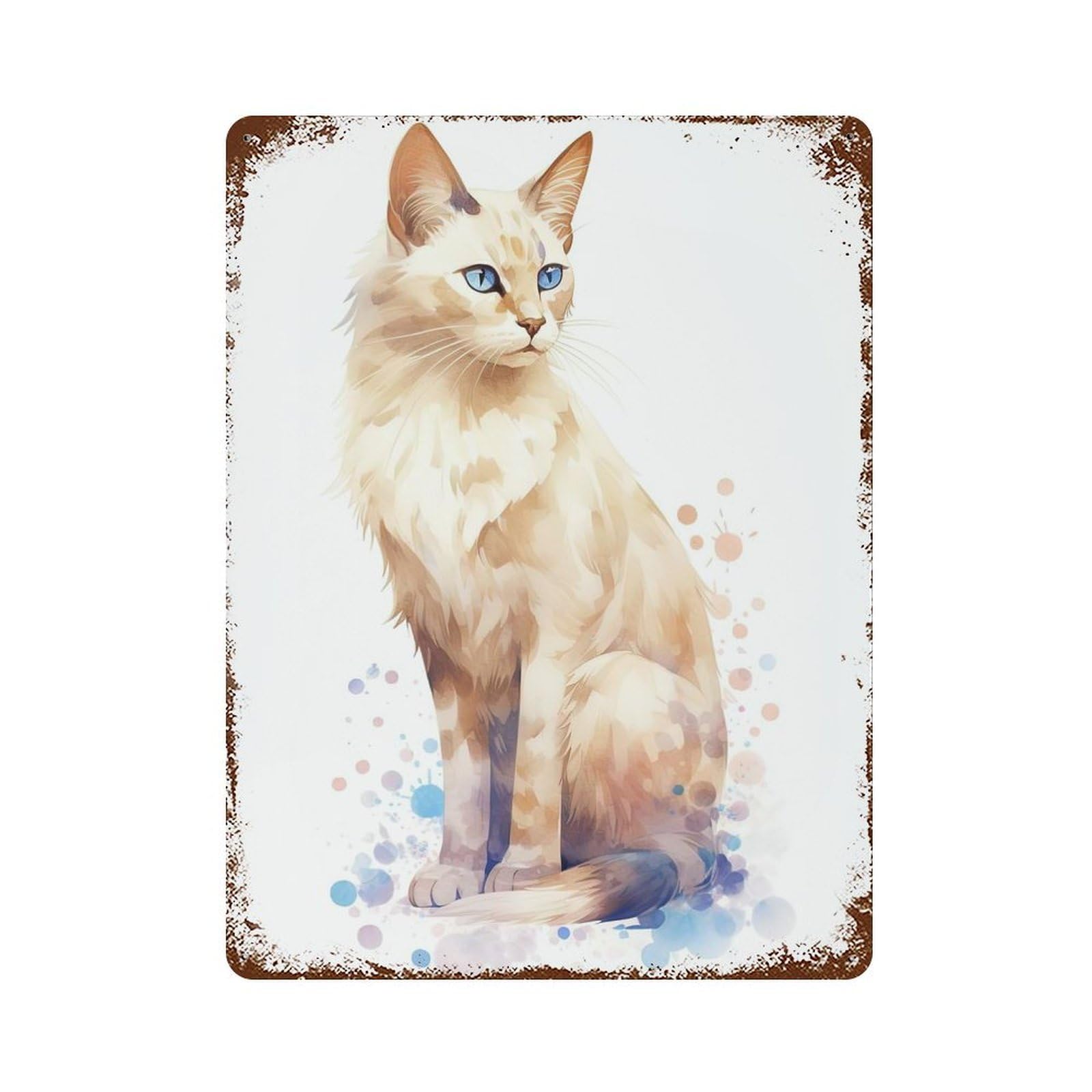 Balinese Cat Watercolor Distressed Metal Wall Sign 15.7"x11.8", Shabby Chic Decor for Garage, Pub Or Kitchen